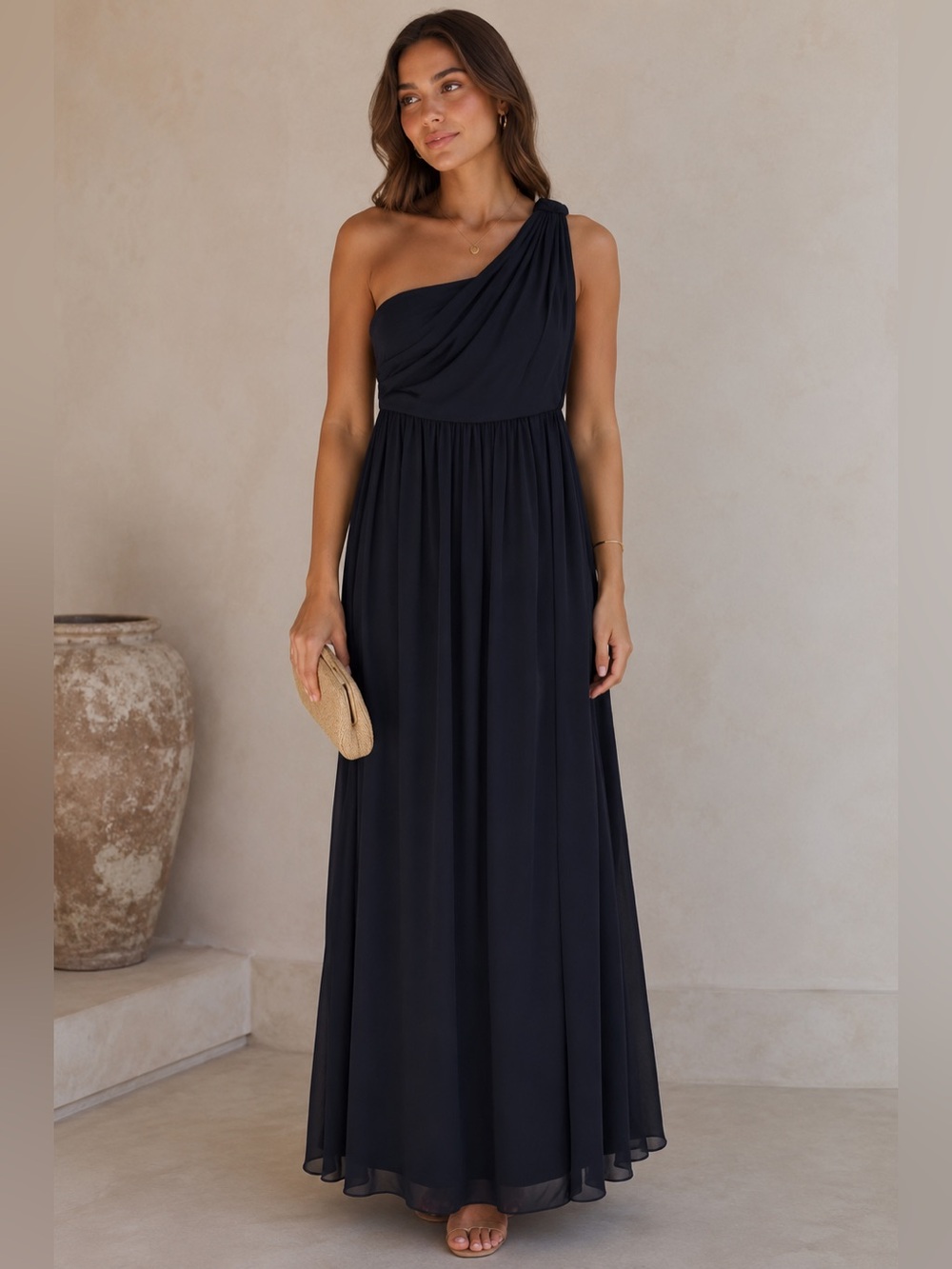 Alfred Angelo Navy Single Shoulder Empire Waist Maxi Formal Dress 16W